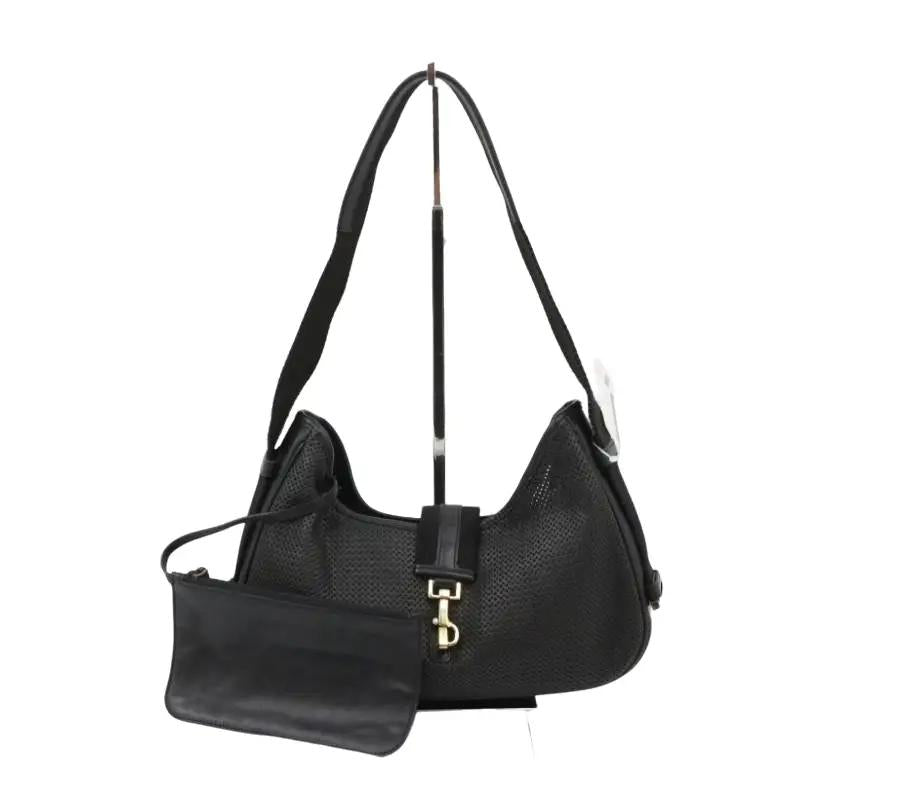 Pre-Owned Gucci Vintage Jackie Perforated Leather and Canvas Shoulder Bag (Black) GUC.B.1082