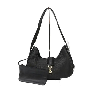 Pre-Owned Gucci Vintage Jackie Perforated Leather and Canvas Shoulder Bag (Black) GUC.B.1082