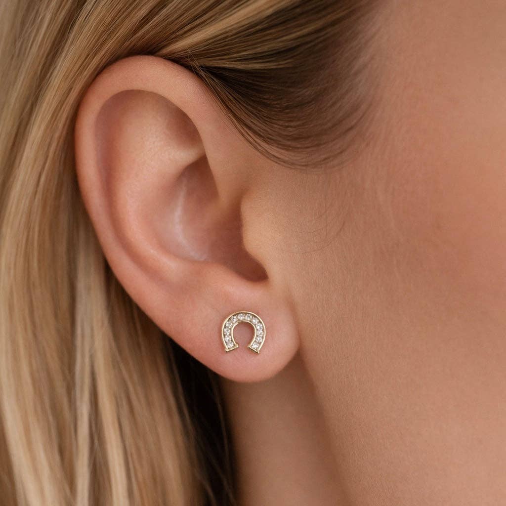 Fashion Horseshoe Gold Plated Stud Earrings