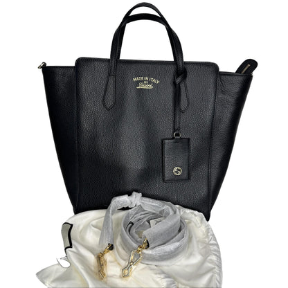 Pre-Owned Gucci Vertical Swing Leather Tote Bag with Strap (Black) GUC.B.1085