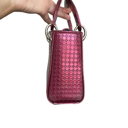 Pre-Owned Dior Lady Dior Mini Metallic Patent Leather Micro-cannage Quilted Shoulder Bag (Pink) DIO.B.1009