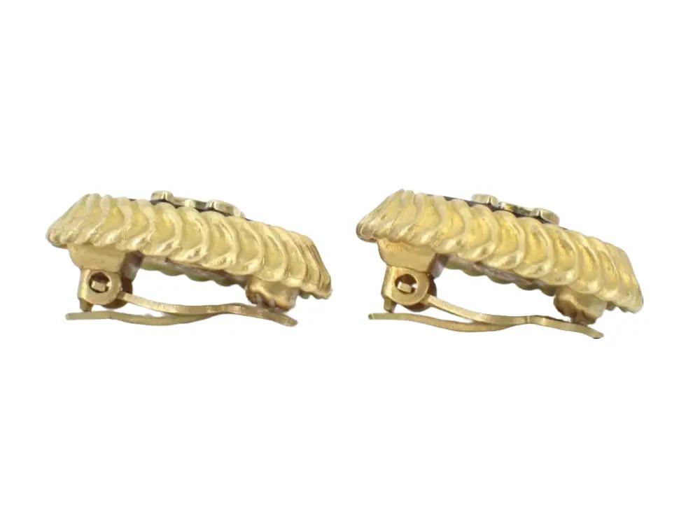 Pre-Owned Chanel Vintage Coco Mark Gold & Black Braid Edge 95' Clip On Earrings CHA.J.1131
